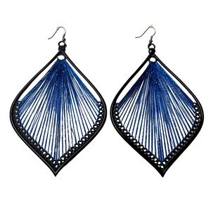Woven Blue & Black Tear Drop Earrings, Large